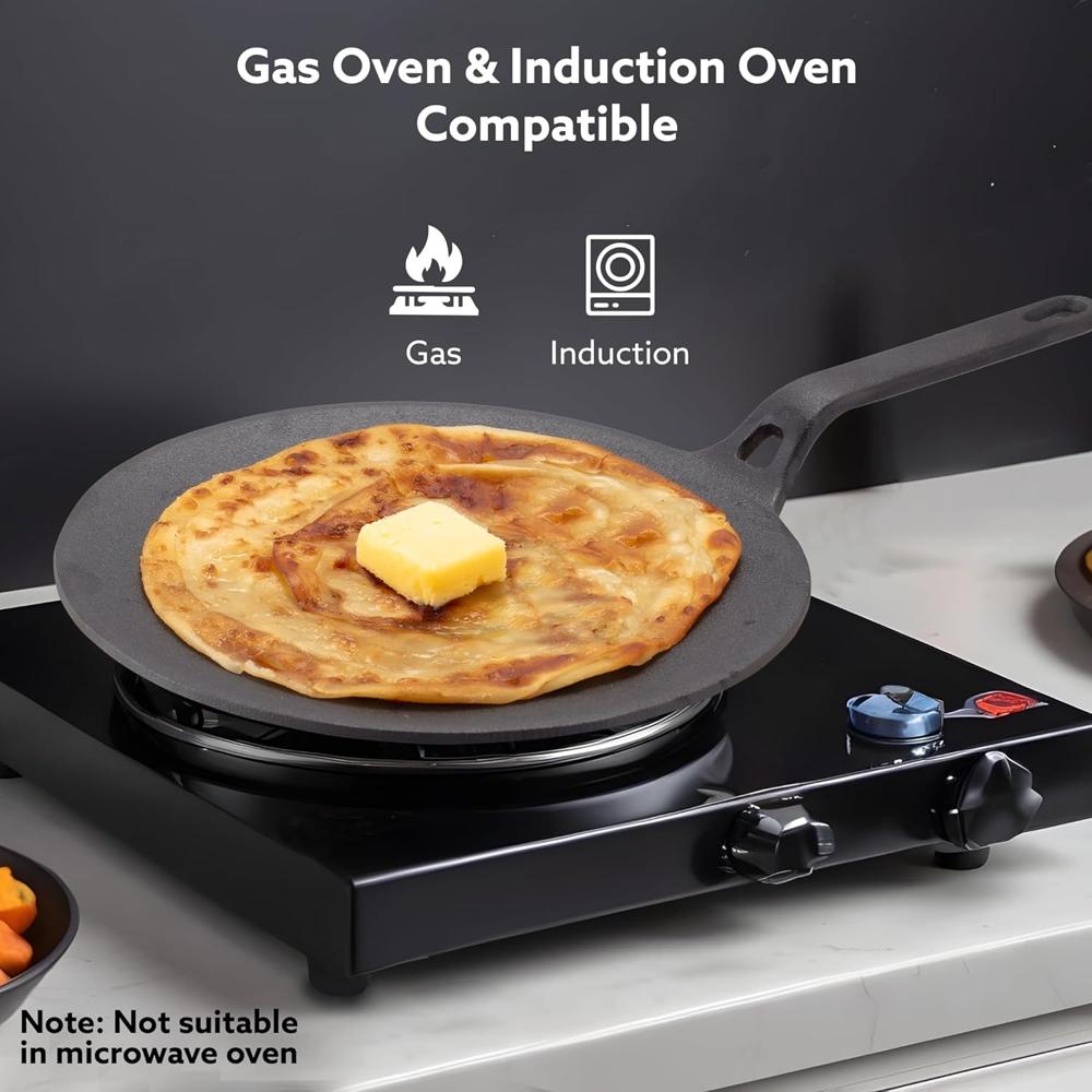 AGARO Royal Pre Seasoned Cast Iron Tawa, 26 CM Diameter, No Chemical Coating, Long Rigid Handle, Fast Heating |Induction & Gas Stove Compatible  34269