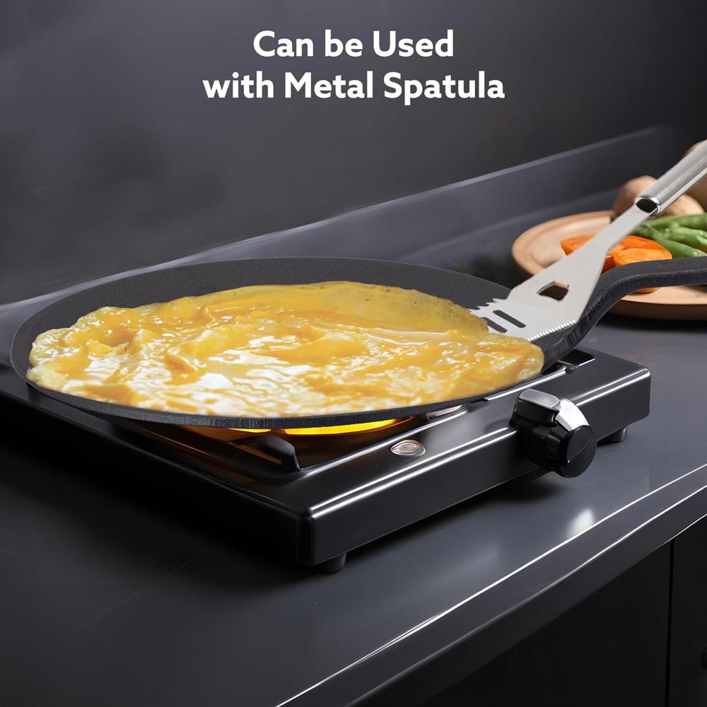 AGARO Royal Pre Seasoned Cast Iron Tawa, 26 CM Diameter, No Chemical Coating, Long Rigid Handle, Fast Heating |Induction & Gas Stove Compatible  34269