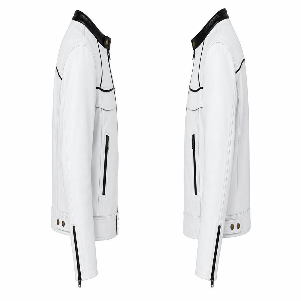 Mens Genuine Leather White Biker Jacket