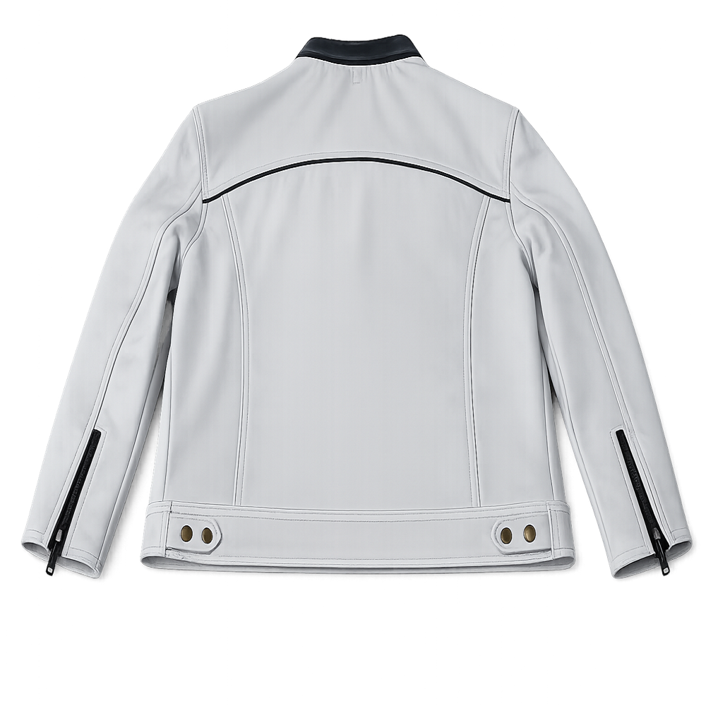 Mens Genuine Leather White Biker Jacket