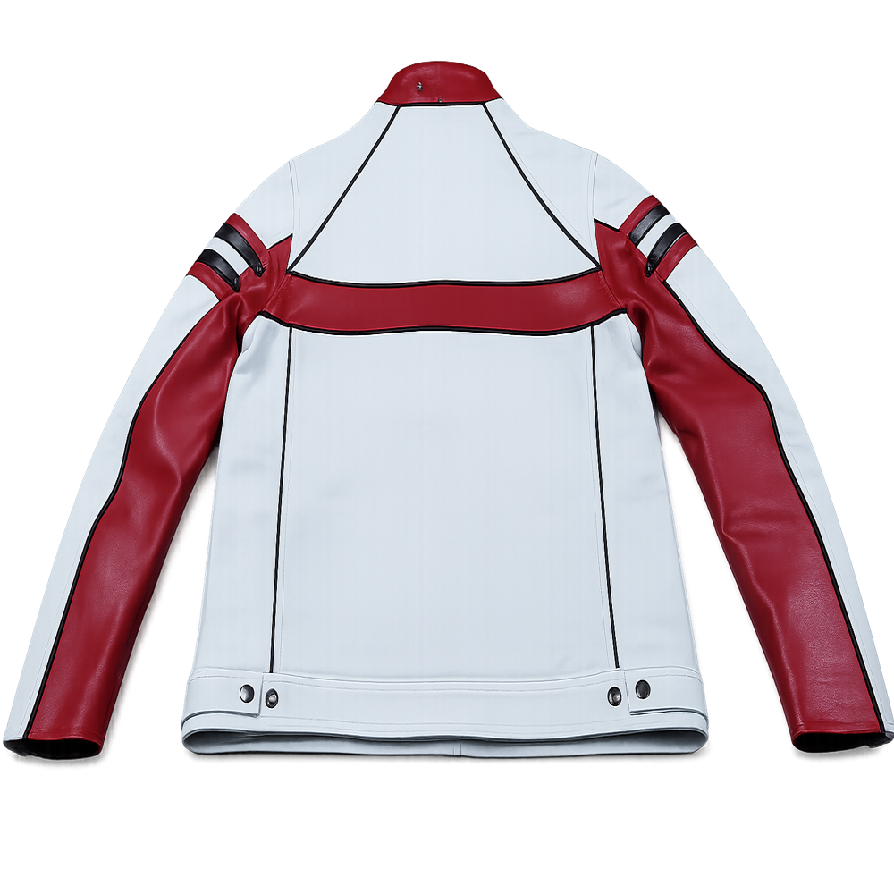 Mens White And Red Leather Racer Jacket
