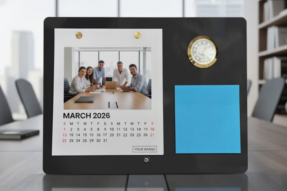 Black Acrylic Clock Desktop Calendar