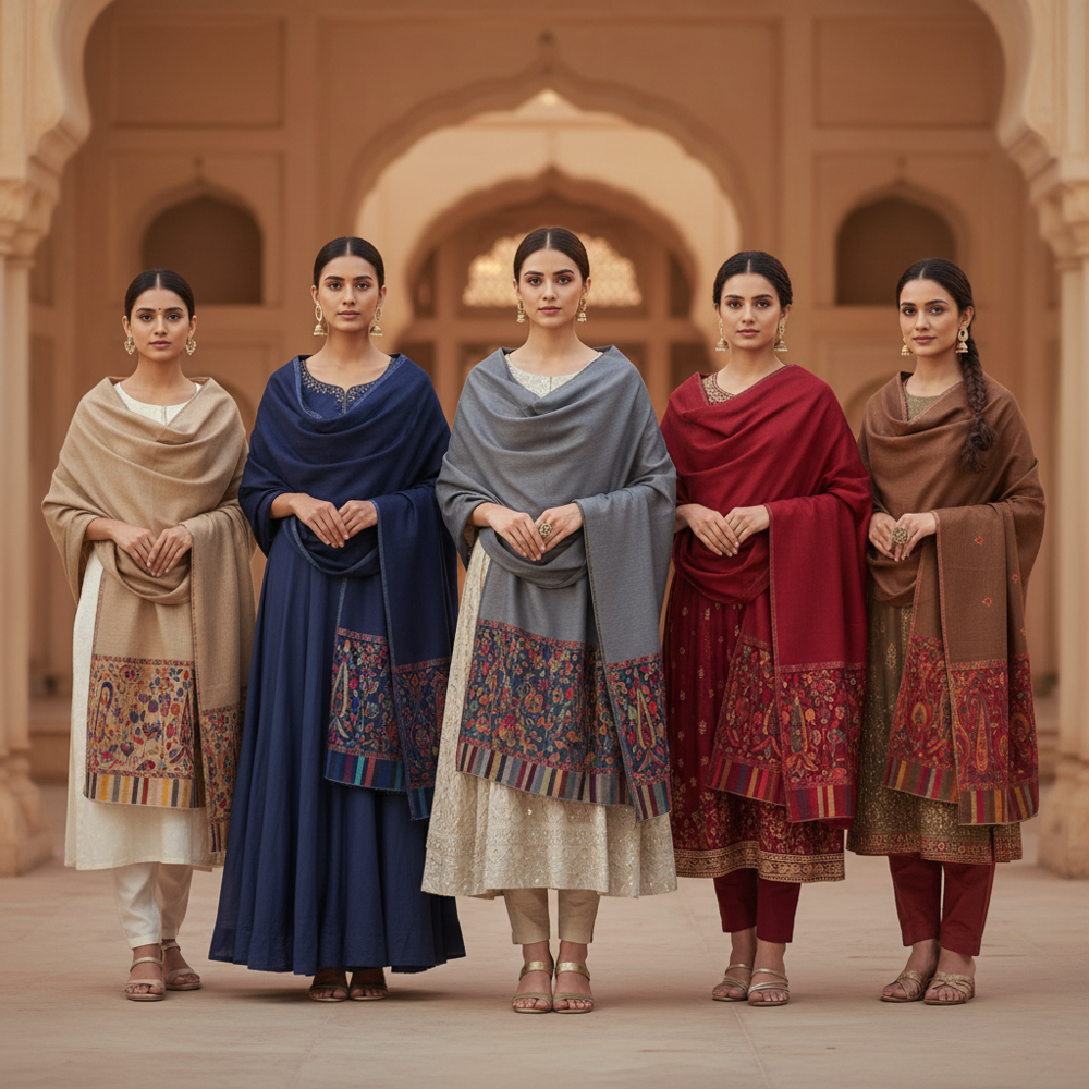 Pure Wool Reversible Jamawar Palla Stoles