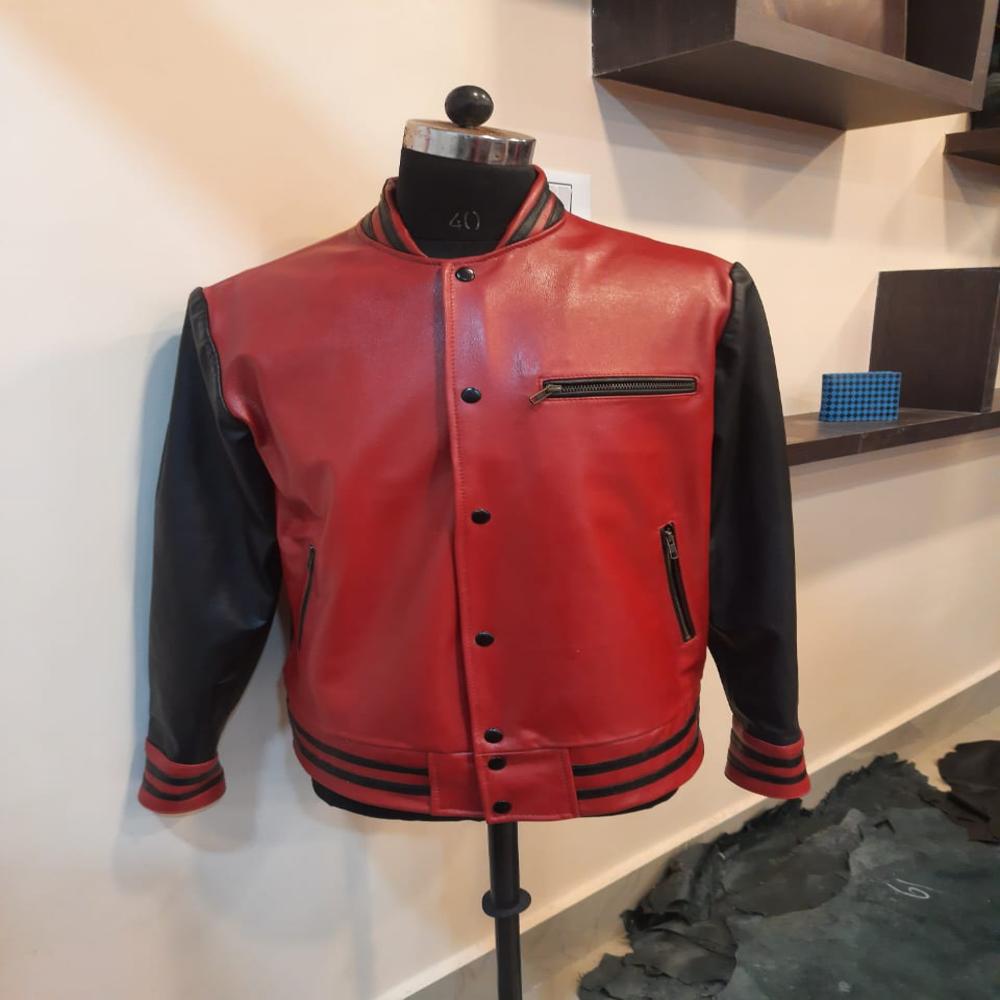 Red And Black Faux Leather Varsity Jacket