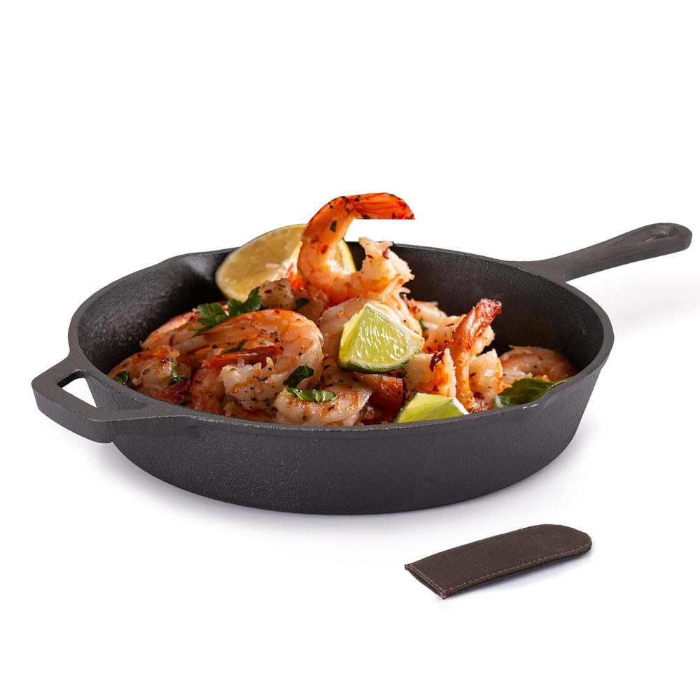 AGARO Royal Pre Seasoned Cast Iron Deep Round Fry Pan, 26cm Diameter, 1.8L, No Chemical Coating, Rigid Handles, Fast Heating, Heavy Weight, Gas Oven & Induction Compatible, Frying, Deep Frying  34272