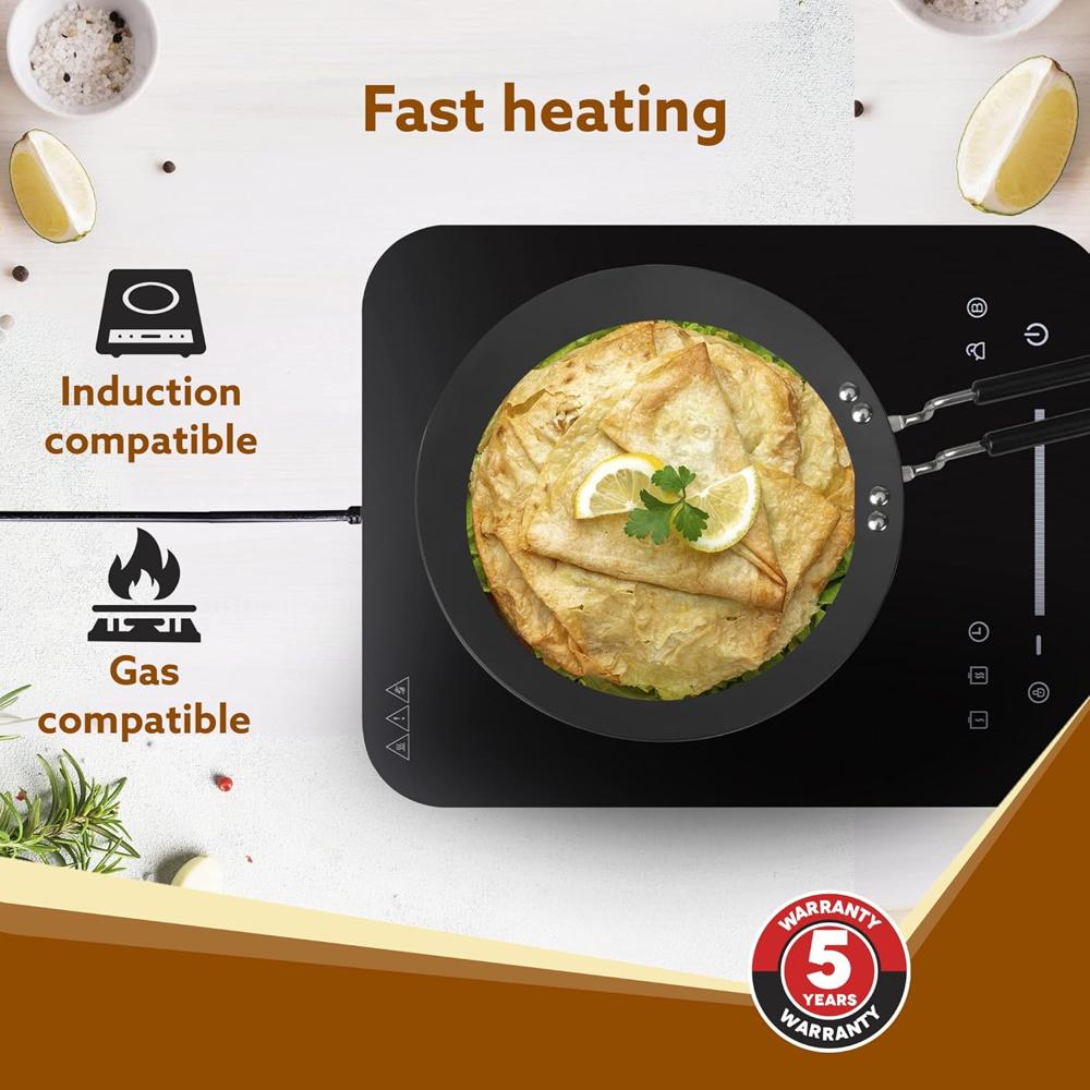 AGARO Elite Hard Anodised Tawa for Kitchen, 25 cm Diameter Tawa for Roti, Chapati, Paratha, Riveted Handle, 4 mm Thick Base for Uniform Heating, Gas Oven Compatible, Cooking, Cookware 33973