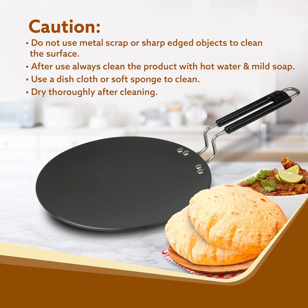 AGARO Elite Hard Anodised Tawa for Kitchen, 28 cm Diameter Tawa for Roti, Chapati, Paratha, Riveted Handle, 4 mm Thick Base for Uniform Heating, Gas Oven Compatible, Cooking, Cookware  33974