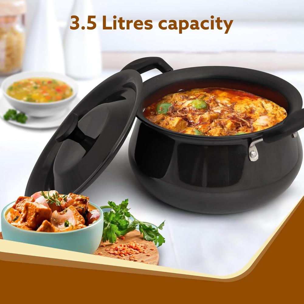 GARO Elite Hard Anodised Handi With Lid, 3.5L, Biryani Pot, Riveted handle, 3mm Thick, Gas Oven Compatible Cooking Pot for Kitchen, Non-Toxic, Compact, Durable & Stylish Cookware  33978