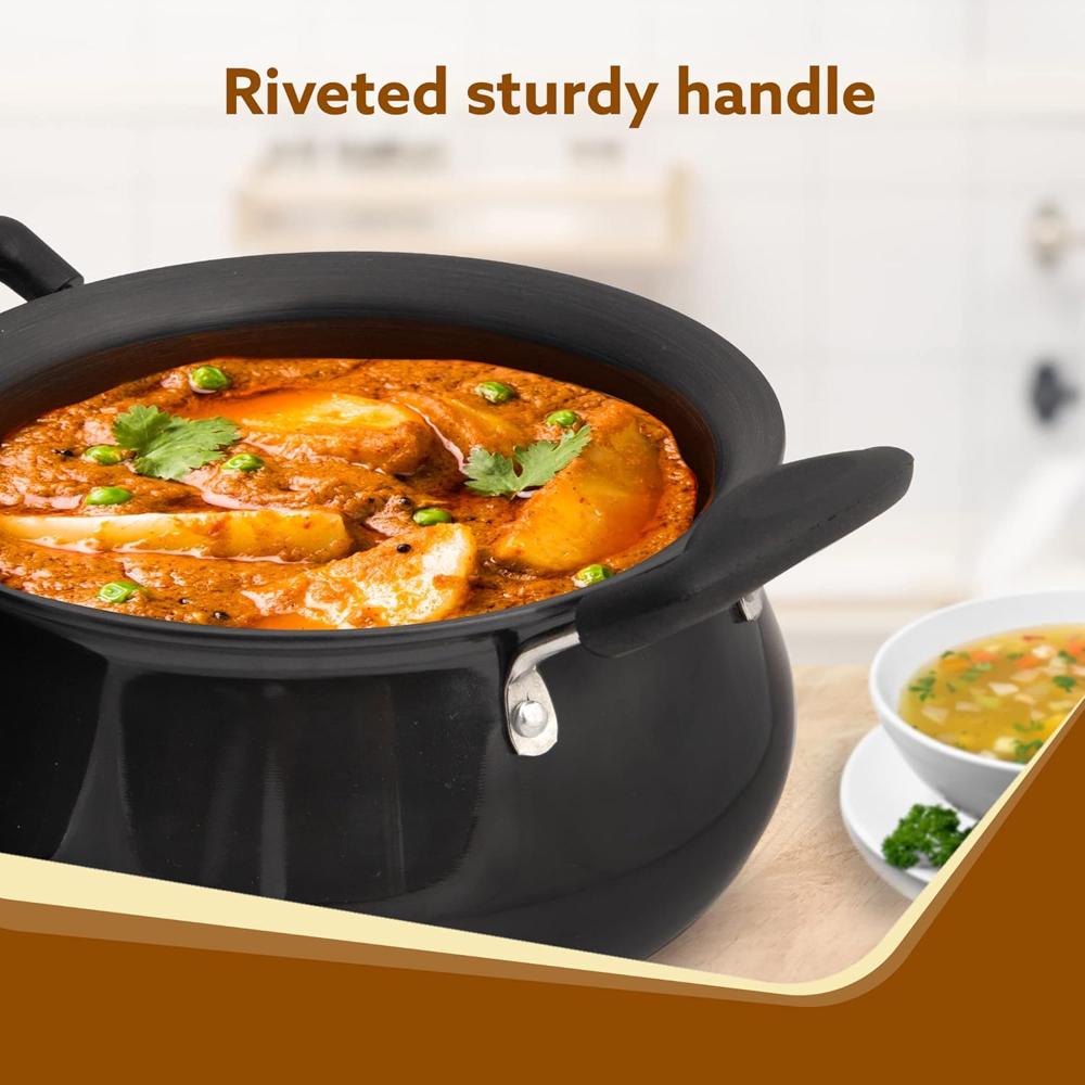 GARO Elite Hard Anodised Handi With Lid, 3.5L, Biryani Pot, Riveted handle, 3mm Thick, Gas Oven Compatible Cooking Pot for Kitchen, Non-Toxic, Compact, Durable & Stylish Cookware  33978