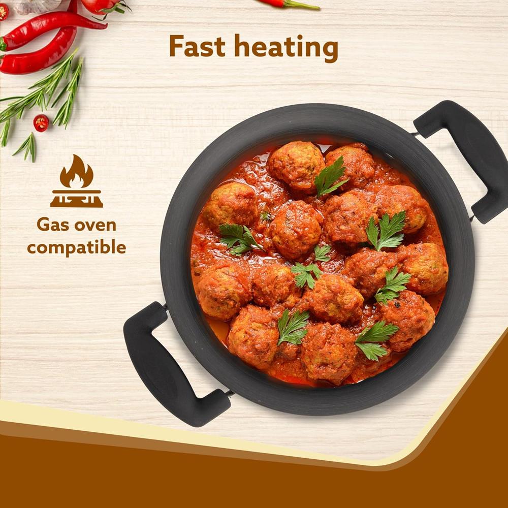 GARO Elite Hard Anodised Handi With Lid, 3.5L, Biryani Pot, Riveted handle, 3mm Thick, Gas Oven Compatible Cooking Pot for Kitchen, Non-Toxic, Compact, Durable & Stylish Cookware  33978
