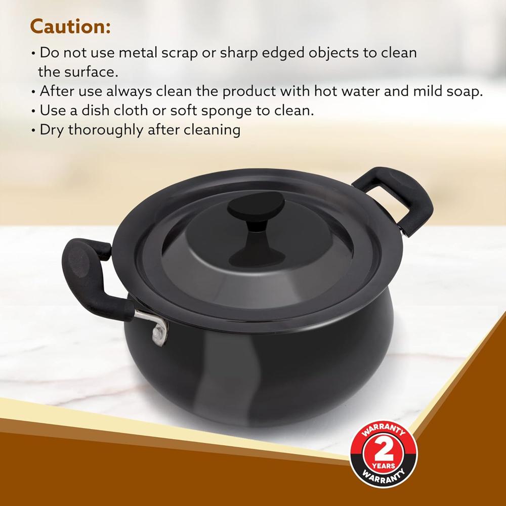 GARO Elite Hard Anodised Handi With Lid, 3.5L, Biryani Pot, Riveted handle, 3mm Thick, Gas Oven Compatible Cooking Pot for Kitchen, Non-Toxic, Compact, Durable & Stylish Cookware  33978