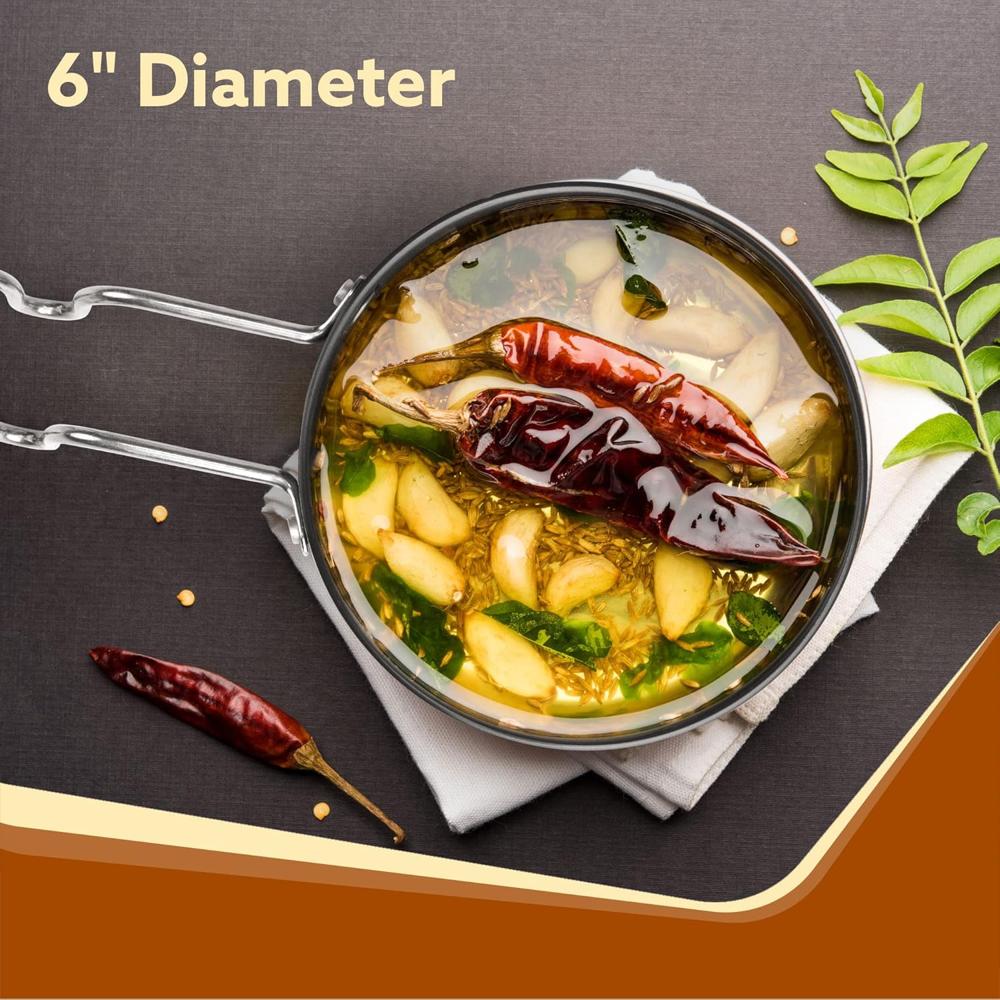 AGARO Elite Hard Anodised Tadka Pan, 11 cm Diameter, Stainless Steel Riveted Handle, 3mm Thick Plate, Vaghar/Chounk/Baghar Pan for Frying Dal/Spices, Gas Oven Compatible, Scratch Resistant 33979