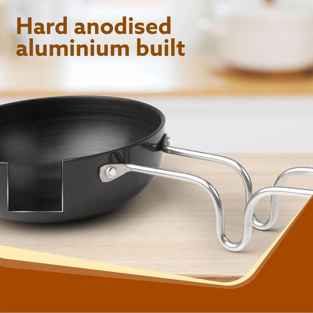 AGARO Elite Hard Anodised Tadka Pan, 11 cm Diameter, Stainless Steel Riveted Handle, 3mm Thick Plate, Vaghar/Chounk/Baghar Pan for Frying Dal/Spices, Gas Oven Compatible, Scratch Resistant 33979