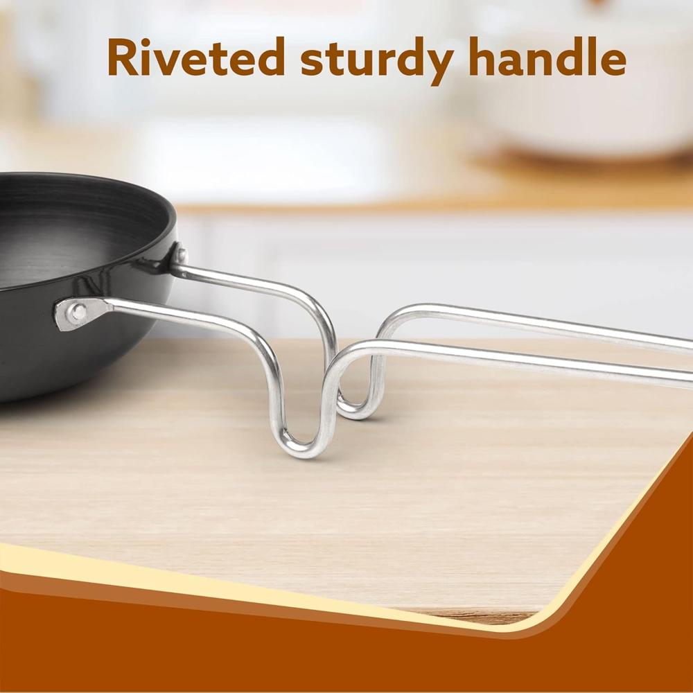 AGARO Elite Hard Anodised Tadka Pan, 11 cm Diameter, Stainless Steel Riveted Handle, 3mm Thick Plate, Vaghar/Chounk/Baghar Pan for Frying Dal/Spices, Gas Oven Compatible, Scratch Resistant 33979