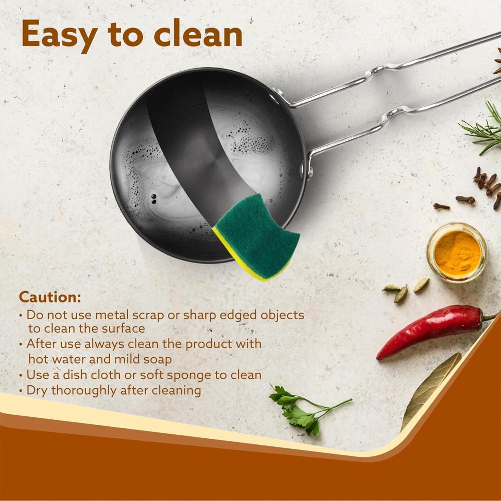 AGARO Elite Hard Anodised Tadka Pan, 11 cm Diameter, Stainless Steel Riveted Handle, 3mm Thick Plate, Vaghar/Chounk/Baghar Pan for Frying Dal/Spices, Gas Oven Compatible, Scratch Resistant 33979