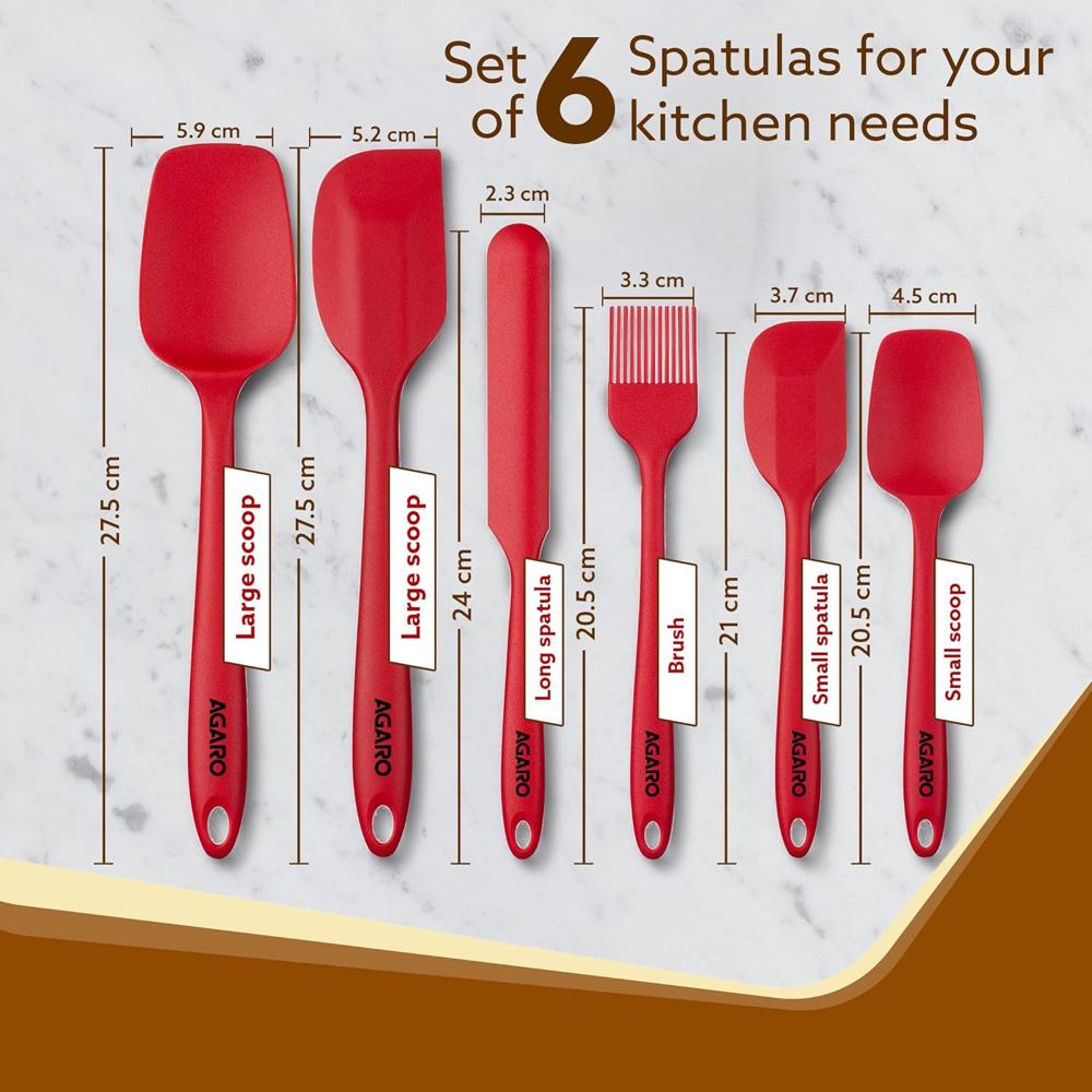 AGARO Silicone Spatula Set of 6, Large Heat Resistant Spatula for Cooking, Baking and Mixing, Non-Stick Cookware for Kitchen, BPA Free, Seamless Design, Deluxe, Red. 34014