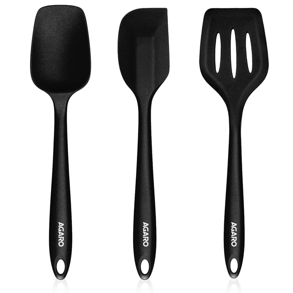 Agaro Silicone Spatula Set Of 3, Large Heat Resistant Spatula For Cooking, Baking And Mixing, Non-stick Cookware For Kitchen, Bpa Free, Flexible, Seamless Design, Deluxe, Black 34034 - Handle Type: Na
