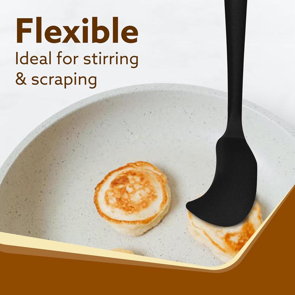 AGARO Silicone Spatula Set of 3, Large Heat Resistant Spatula for Cooking, Baking and Mixing, Non-Stick Cookware for Kitchen, BPA Free, Flexible, Seamless Design, Deluxe, Black 34034