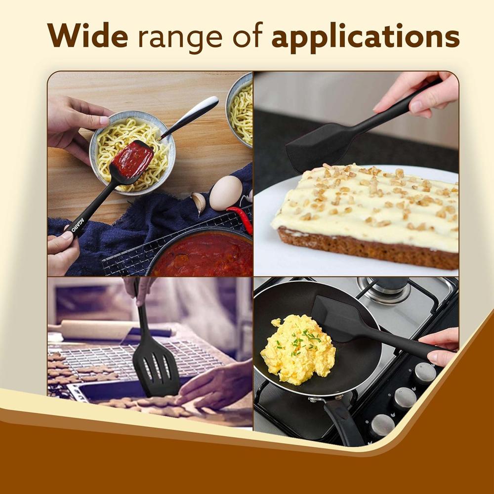 AGARO Silicone Spatula Set of 3, Large Heat Resistant Spatula for Cooking, Baking and Mixing, Non-Stick Cookware for Kitchen, BPA Free, Flexible, Seamless Design, Deluxe, Black 34034