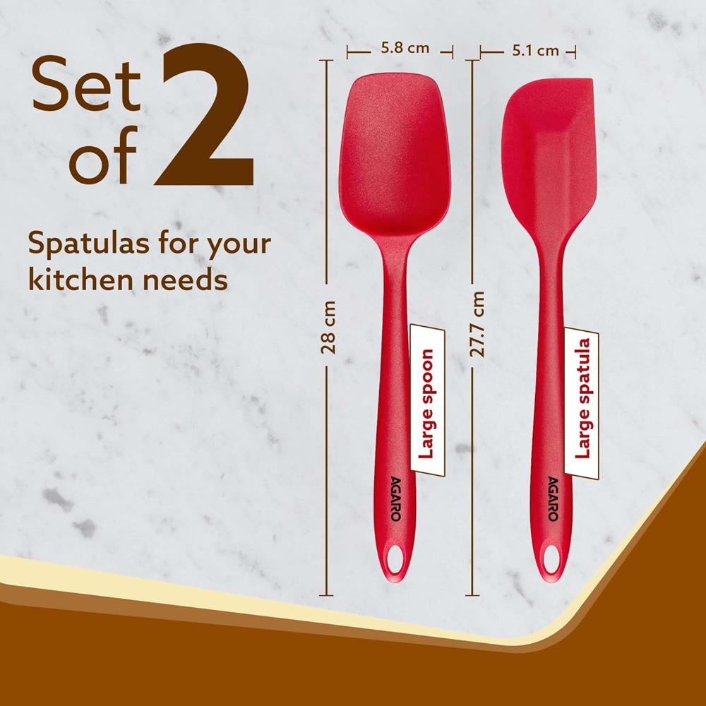 AGARO Silicone Spatula Set of 2, Large Heat Resistant Spatula for Cooking, Baking and Mixing, Non-Stick Cookware for Kitchen, BPA Free, Flexible, Seamless Design, Deluxe, Red. 34035
