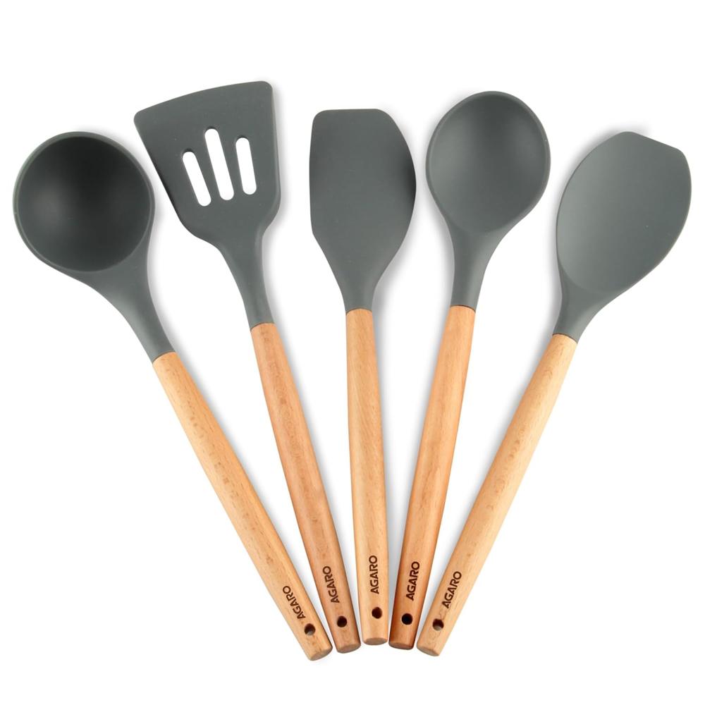 Agaro Silicone Spatula Set Of 5, Large Heat Resistant Spatula For Cooking, Baking And Mixing, Non-Stick Cookware For Kitchen, Bpa Free, Flexible, Seamless Design, Royal, Grey 34211 - Handle Type: Na