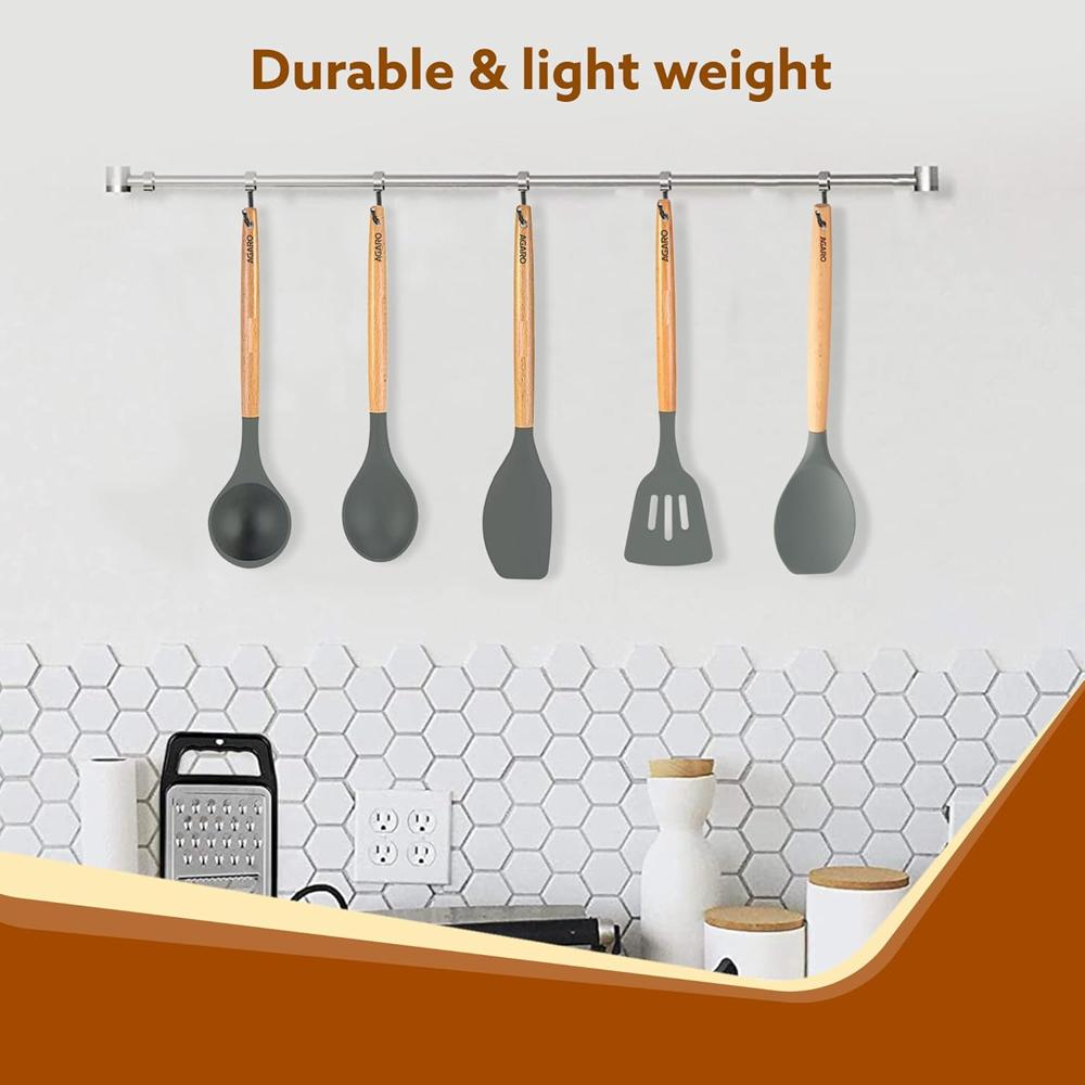 AGARO Silicone Spatula Set of 5, Large Heat Resistant Spatula for Cooking, Baking and Mixing, Non-Stick Cookware for Kitchen, BPA Free, Flexible, Seamless Design, Royal, Grey 34211
