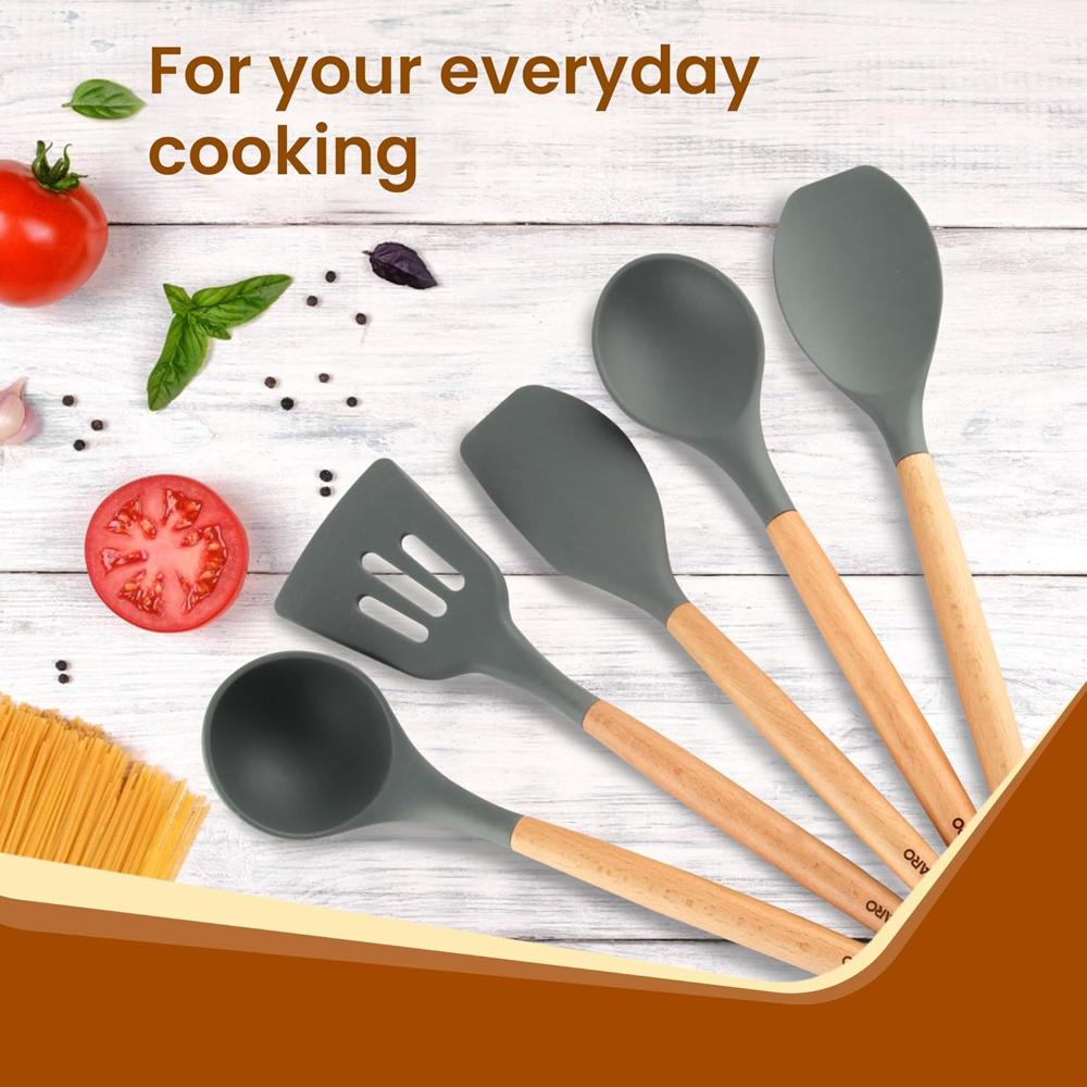 AGARO Silicone Spatula Set of 5, Large Heat Resistant Spatula for Cooking, Baking and Mixing, Non-Stick Cookware for Kitchen, BPA Free, Flexible, Seamless Design, Royal, Grey 34211