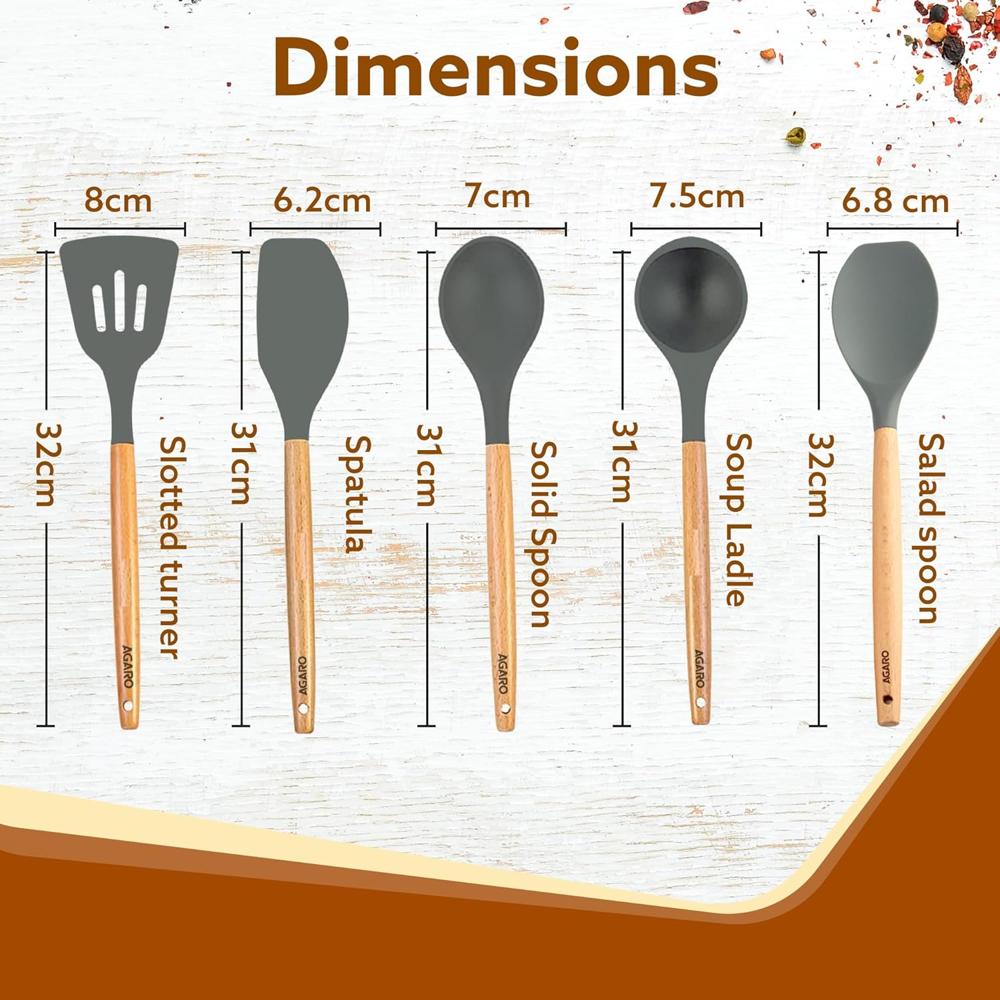 AGARO Silicone Spatula Set of 5, Large Heat Resistant Spatula for Cooking, Baking and Mixing, Non-Stick Cookware for Kitchen, BPA Free, Flexible, Seamless Design, Royal, Grey 34211