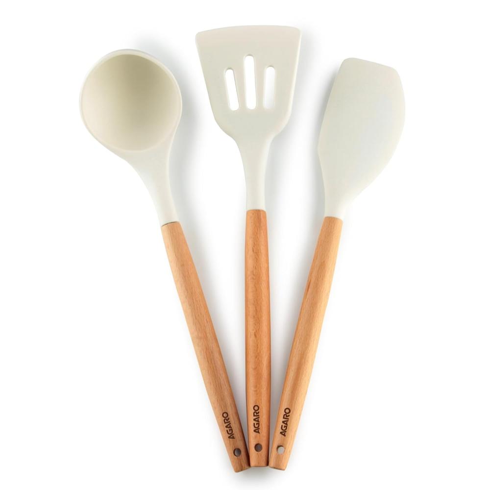 AGARO Silicone Spatula Set of 3, Large Heat Resistant Spatula for Cooking, Baking and Mixing, Non-Stick Cookware for Kitchen, BPA Free, Flexible, Seamless Design, Royal, Ivory 34212