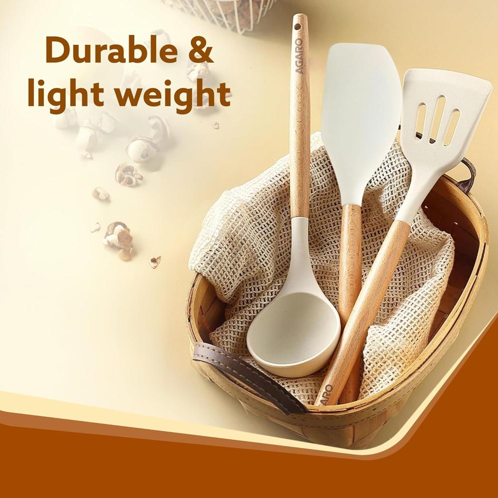 AGARO Silicone Spatula Set of 3, Large Heat Resistant Spatula for Cooking, Baking and Mixing, Non-Stick Cookware for Kitchen, BPA Free, Flexible, Seamless Design, Royal, Ivory 34212