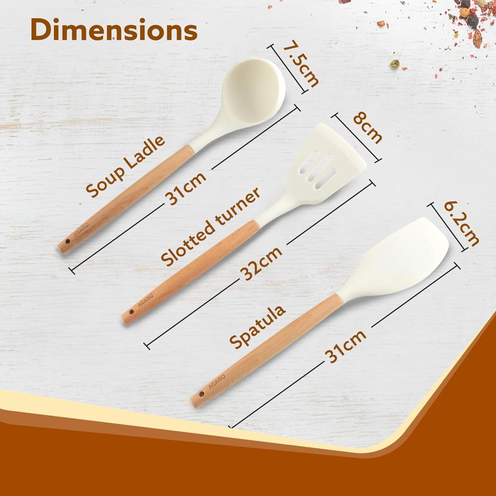 AGARO Silicone Spatula Set of 3, Large Heat Resistant Spatula for Cooking, Baking and Mixing, Non-Stick Cookware for Kitchen, BPA Free, Flexible, Seamless Design, Royal, Ivory 34212