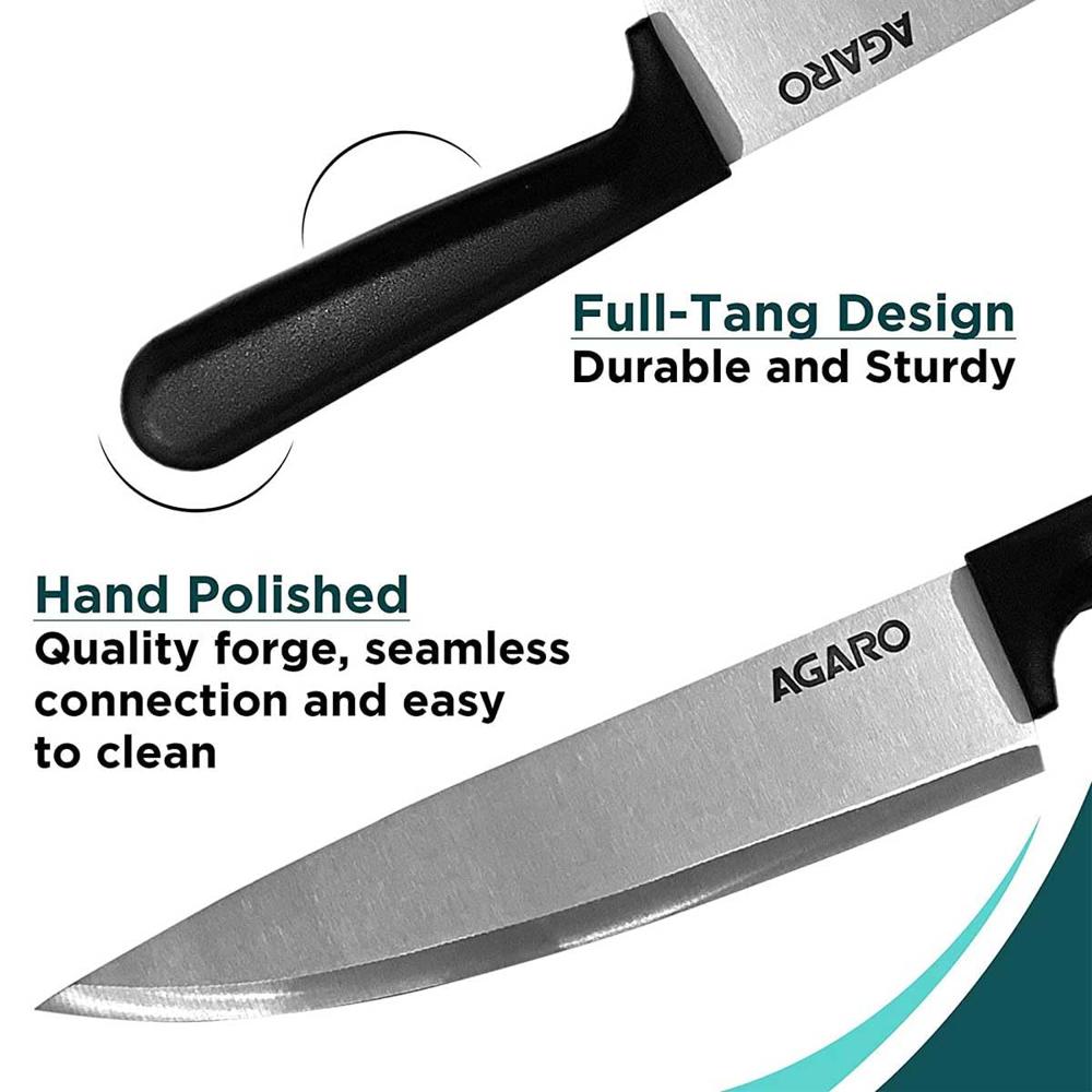AGARO Majestic 3 Pcs Knife Set for Kitchen, High Carbon Stainless Steel, Non-Slip PP Handle, Cooking, Cutting, Slicing, Utility, Paring, Home and Restaurant Use, Silver. 33410