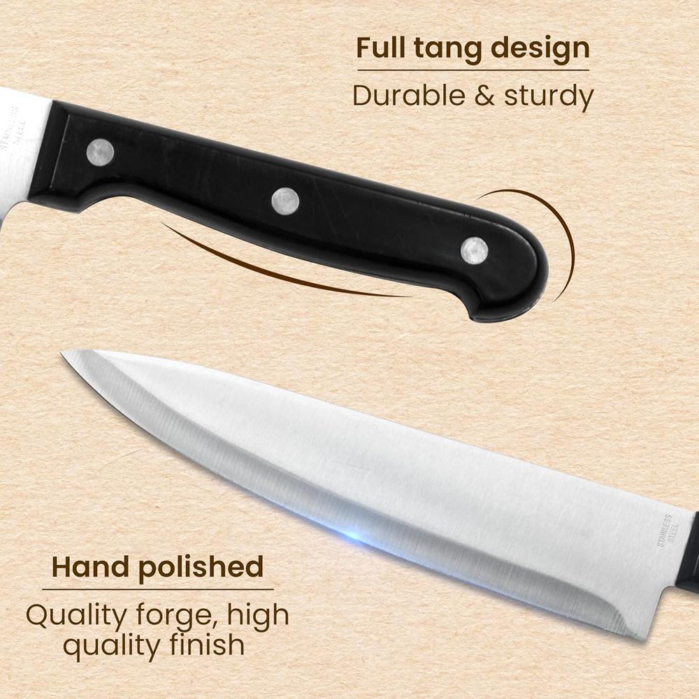 AGARO Galaxy 6 Pcs Kitchen Knife Set, 4 Knives, 1 Scissor, 1 Wooden Case, High Carbon Stainless Steel, Non-Slip Triple Rivet Strong Handle, Cooking, Cutting, Slicing, Home & Restaurant Use, Silver 33408