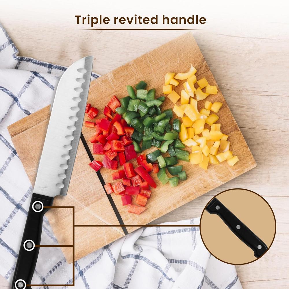 AGARO Galaxy 6 Pcs Kitchen Knife Set, 4 Knives, 1 Scissor, 1 Wooden Case, High Carbon Stainless Steel, Non-Slip Triple Rivet Strong Handle, Cooking, Cutting, Slicing, Home & Restaurant Use, Silver 33408