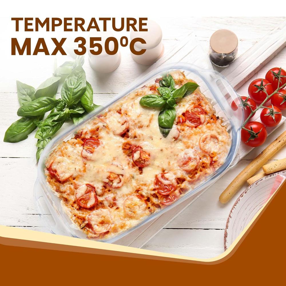AGARO Elite Borosilicate Glass Baking Tray for Kitchen, 800 ml, Baking Dish, Serving Bowl, Oven & Microwave, Dishwasher and Freezer safe, Rectangle, Transparent, Glass Bowl Container 33807