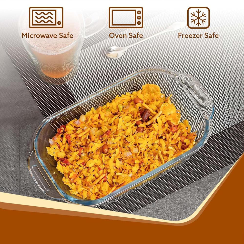 AGARO Elite Borosilicate Glass Baking Tray for Kitchen, 800 ml, Baking Dish, Serving Bowl, Oven & Microwave, Dishwasher and Freezer safe, Rectangle, Transparent, Glass Bowl Container 33807