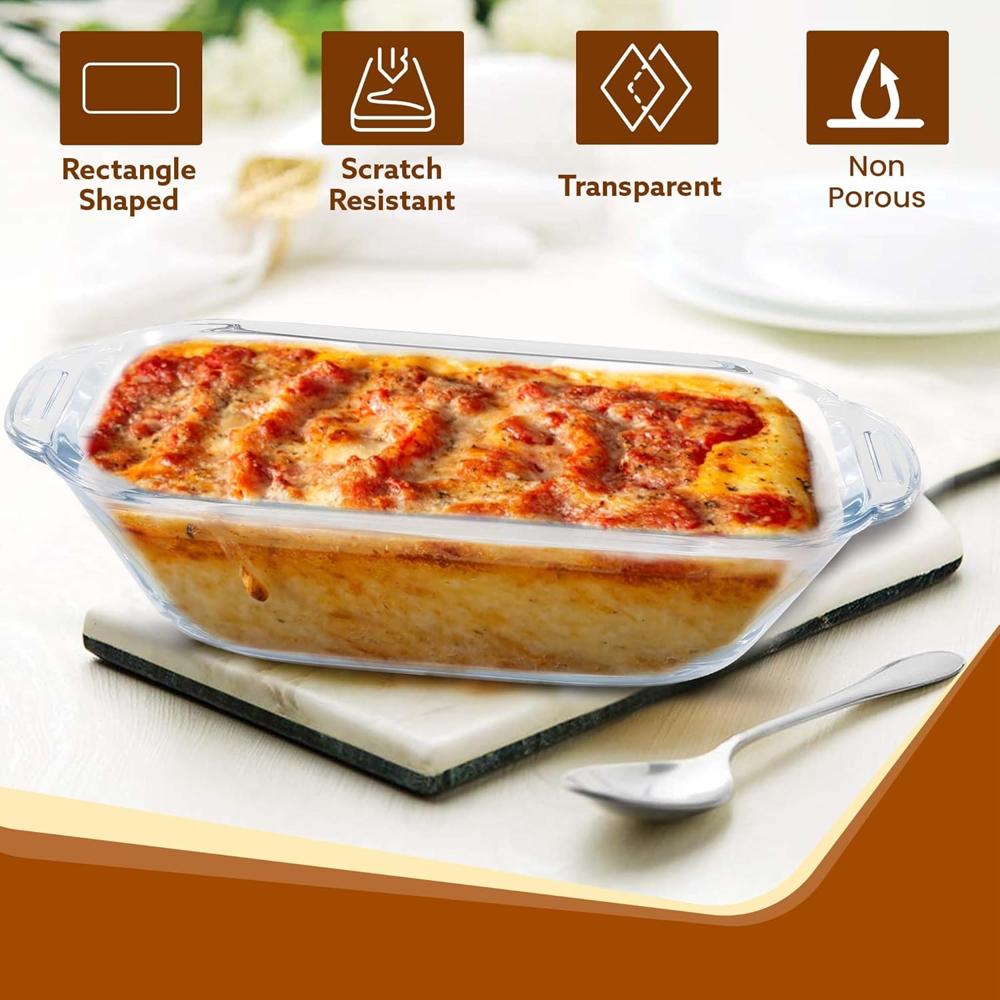 AGARO Elite Borosilicate Glass Baking Tray for Kitchen, 800 ml, Baking Dish, Serving Bowl, Oven & Microwave, Dishwasher and Freezer safe, Rectangle, Transparent, Glass Bowl Container 33807