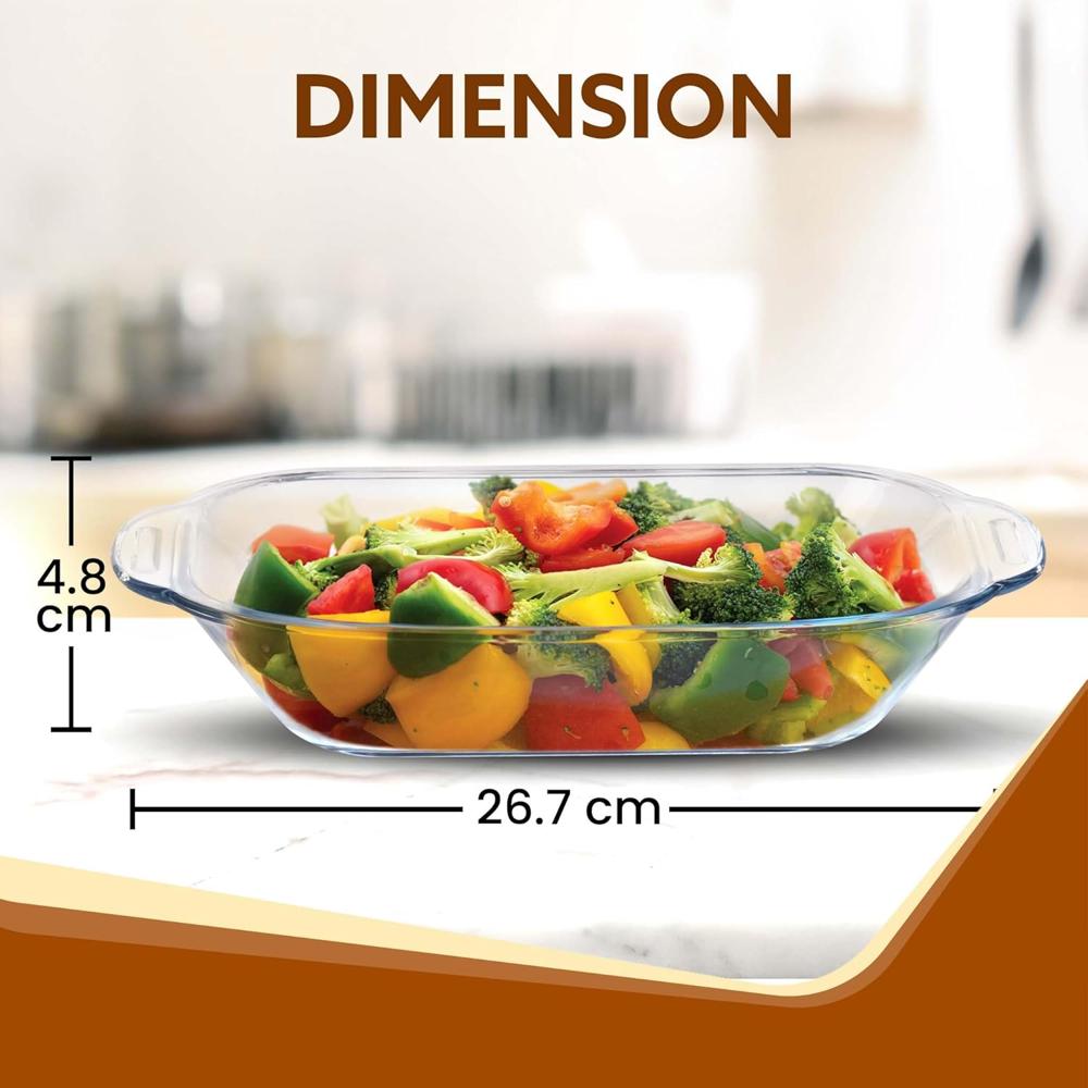 AGARO Elite Borosilicate Glass Baking Tray for Kitchen, 800 ml, Baking Dish, Serving Bowl, Oven & Microwave, Dishwasher and Freezer safe, Rectangle, Transparent, Glass Bowl Container 33807