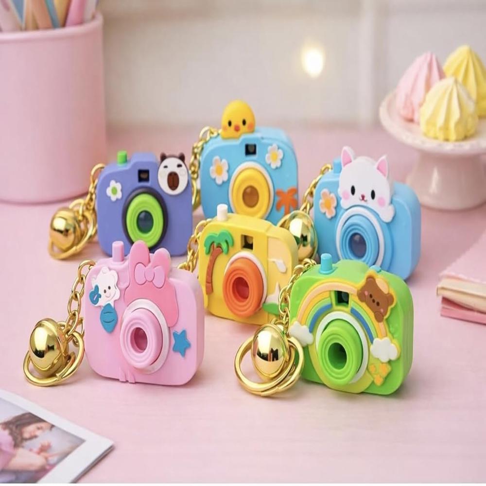 Mini Camera Projector Keychain with Cute Cartoon Character LED Projection Keyring