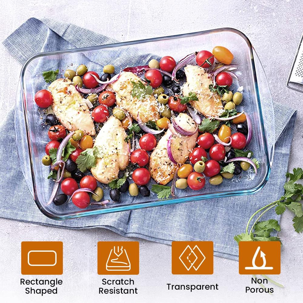 AGARO Elite Borosilicate Glass Baking Tray for Kitchen, 1600 ml, Baking Dish, Serving Bowl, Oven & Microwave, Dishwasher and Freezer Safe, Rectangle, Transparent, Glass Bowl Container 33808