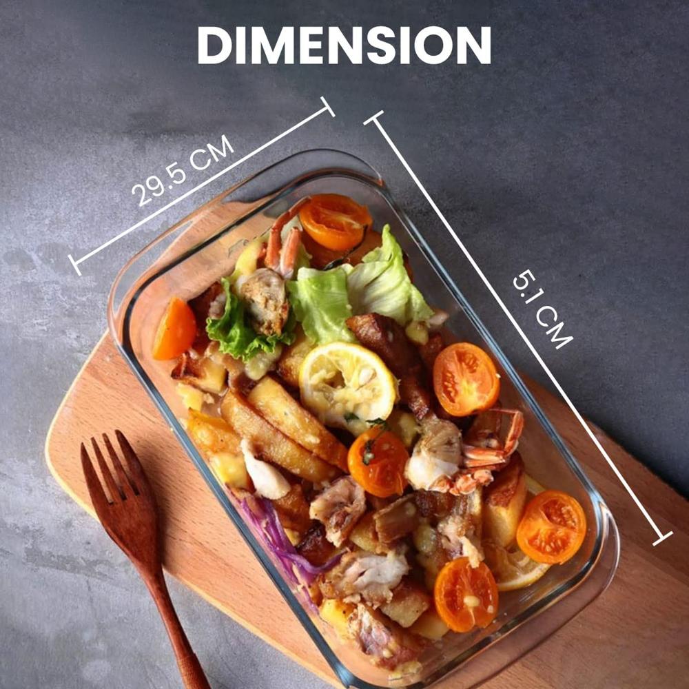 AGARO Elite Borosilicate Glass Baking Tray for Kitchen, 1600 ml, Baking Dish, Serving Bowl, Oven & Microwave, Dishwasher and Freezer Safe, Rectangle, Transparent, Glass Bowl Container 33808