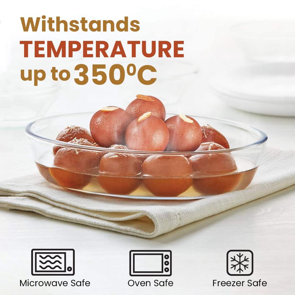 AGARO Elite Borosilicate Glass Baking Tray for Kitchen, 1600 ml, Baking Dish, Serving Bowl, OTG, Oven & Microwave, Dishwasher and Freezer safe, Oval, Transparent, Glass Bowl Container 33809