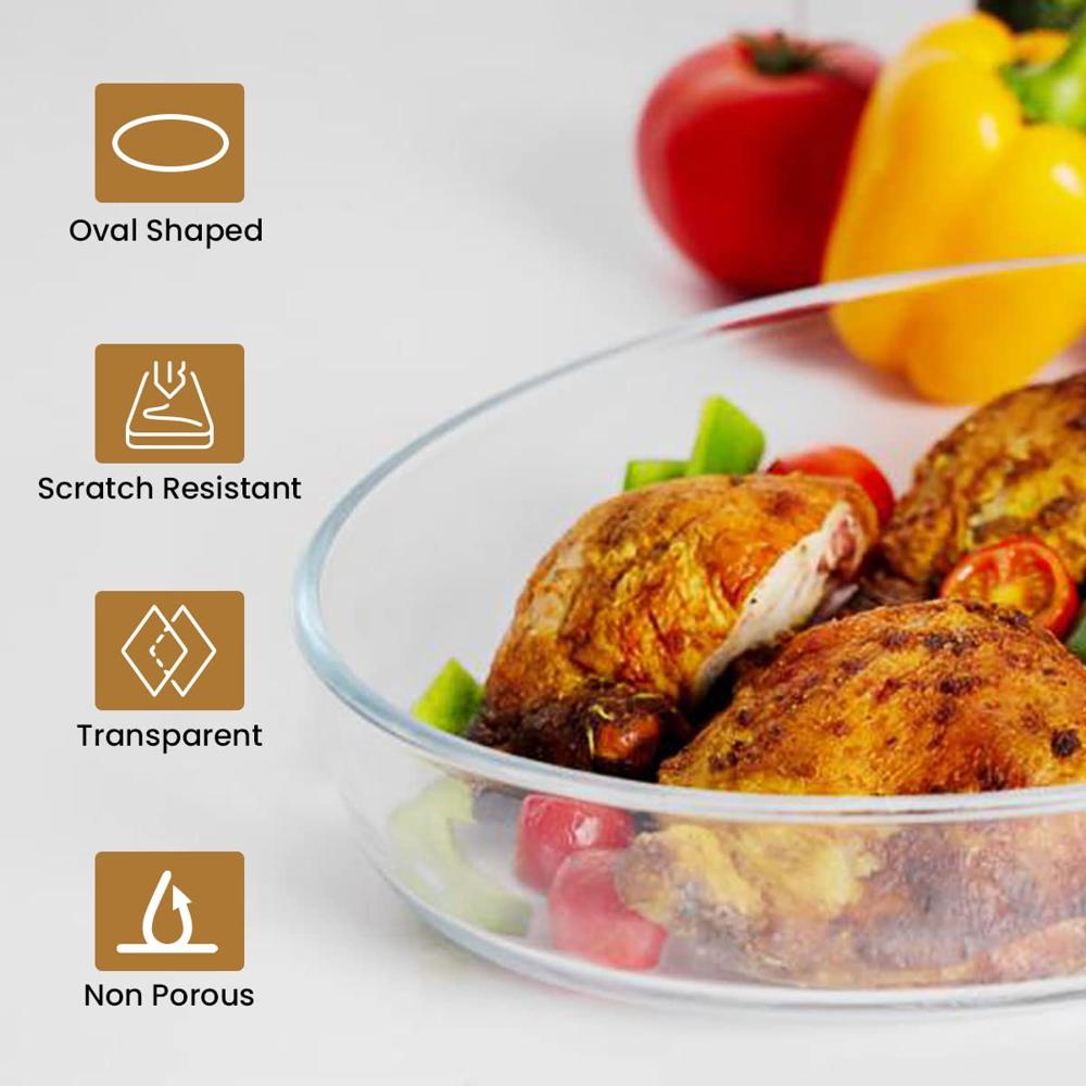 AGARO Elite Borosilicate Glass Baking Tray for Kitchen, 1600 ml, Baking Dish, Serving Bowl, OTG, Oven & Microwave, Dishwasher and Freezer safe, Oval, Transparent, Glass Bowl Container 33809