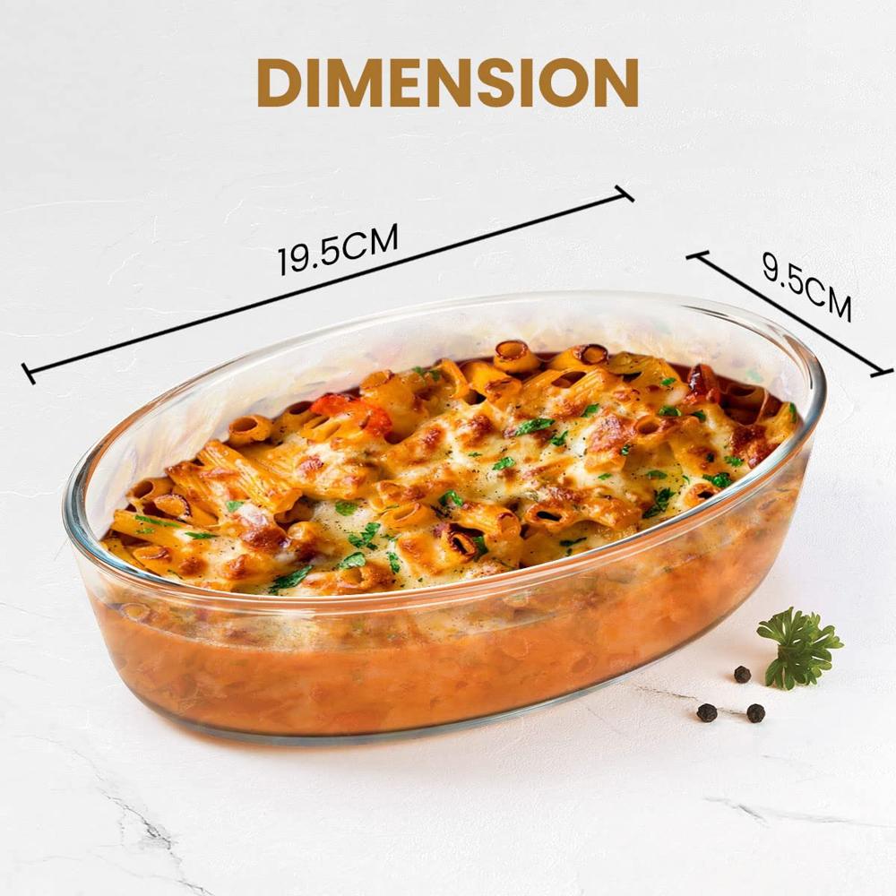 AGARO Elite Borosilicate Glass Baking Tray for Kitchen, 1600 ml, Baking Dish, Serving Bowl, OTG, Oven & Microwave, Dishwasher and Freezer safe, Oval, Transparent, Glass Bowl Container 33809