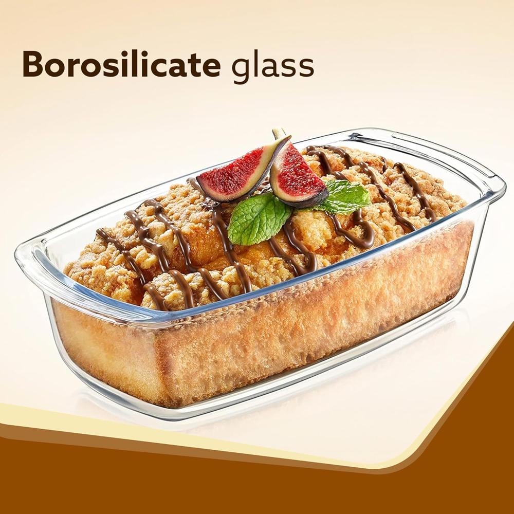 AGARO Elite Glass Loaf Tray Rectangular, 1800ml, Bake Safe, Oven Safe, Glass Dish Tray, Borosilicate Glass Tray, Serving Tray, Microwave Oven Safe, Kitchen, Food Serving, Transparent 34120