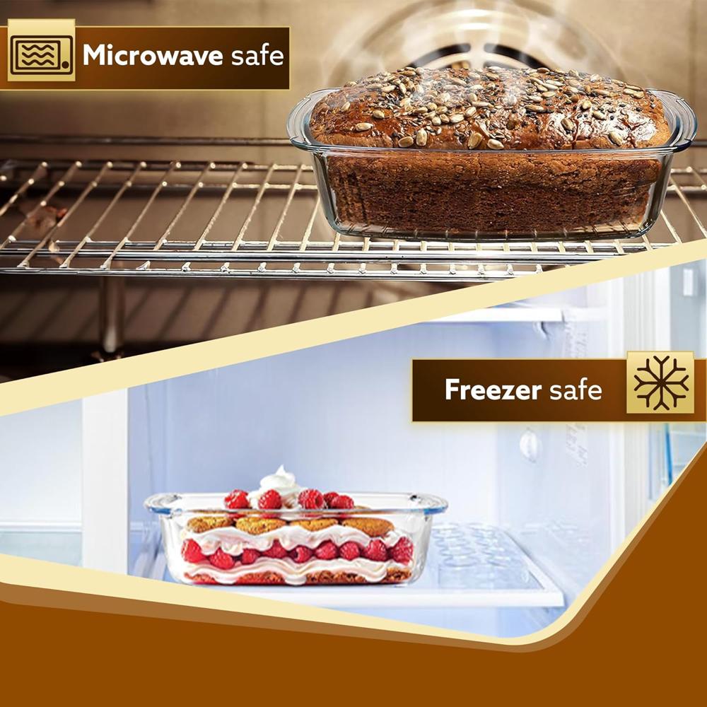 AGARO Elite Glass Loaf Tray Rectangular, 1800ml, Bake Safe, Oven Safe, Glass Dish Tray, Borosilicate Glass Tray, Serving Tray, Microwave Oven Safe, Kitchen, Food Serving, Transparent 34120