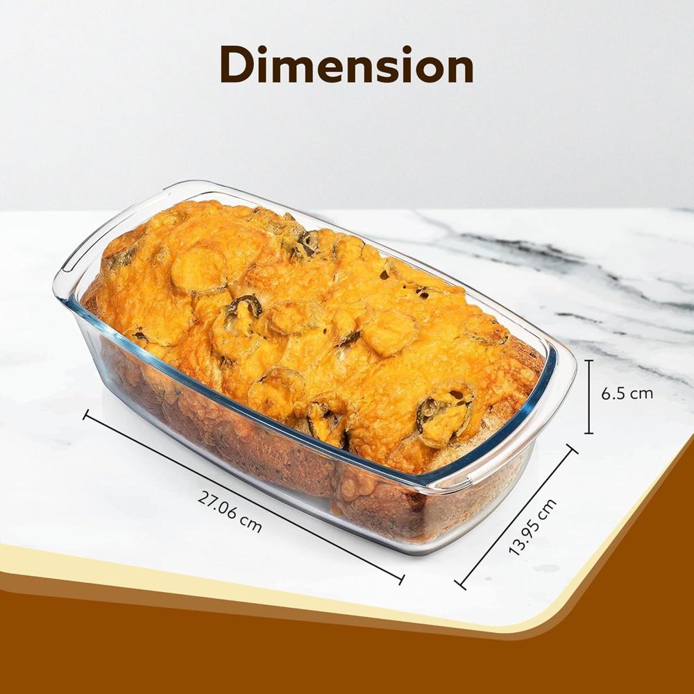 AGARO Elite Glass Loaf Tray Rectangular, 1800ml, Bake Safe, Oven Safe, Glass Dish Tray, Borosilicate Glass Tray, Serving Tray, Microwave Oven Safe, Kitchen, Food Serving, Transparent 34120