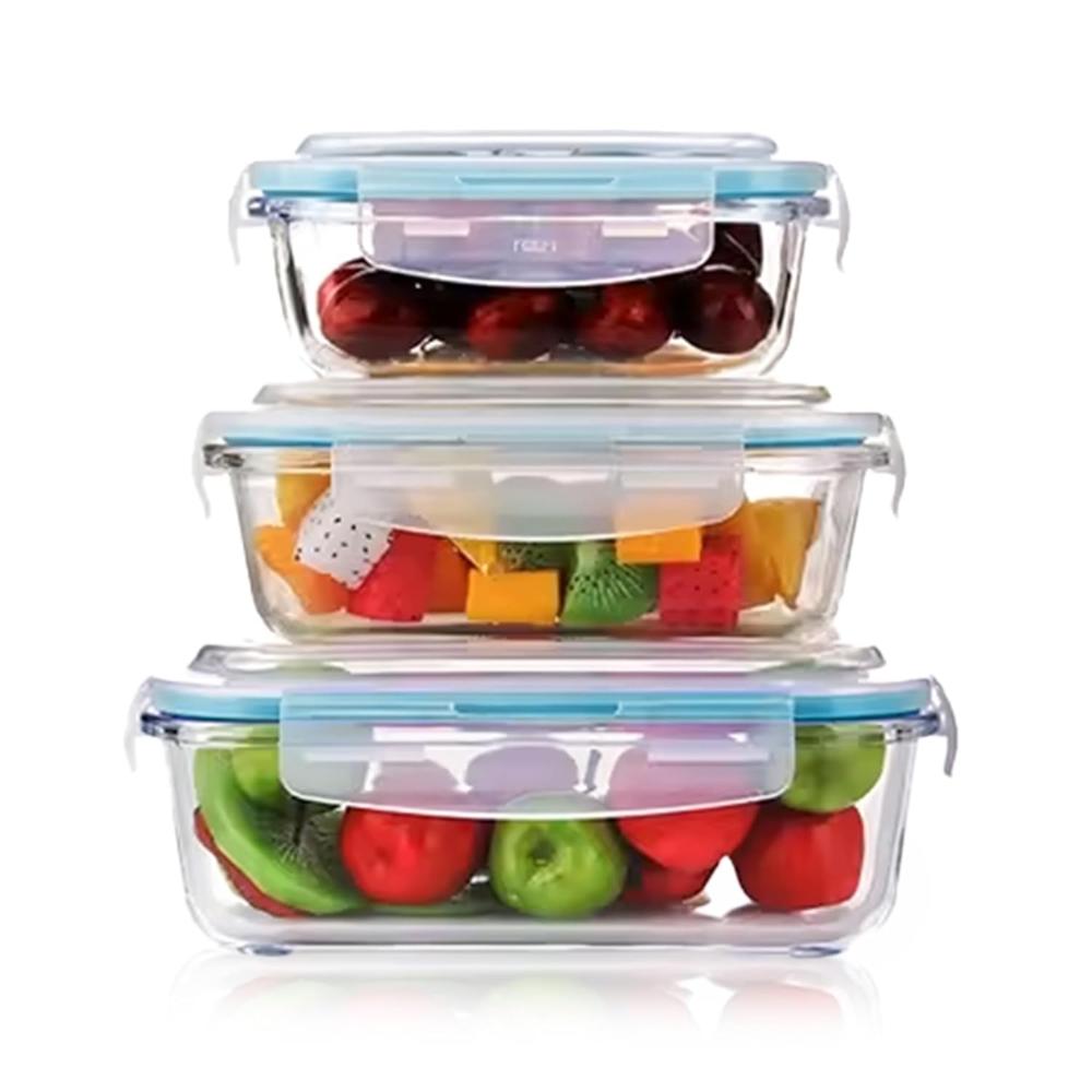 Agaro Borosilicate Glass Containers With Lids, 3 Pcs Set, 370ml, 640ml &1040ml, Kitchen, Microwave, Oven & Freezer Safe, Baking Dish, Rectangle, Baking Tray, Scratch Resistant, Transparent 33810 - Capacity: 370ml
