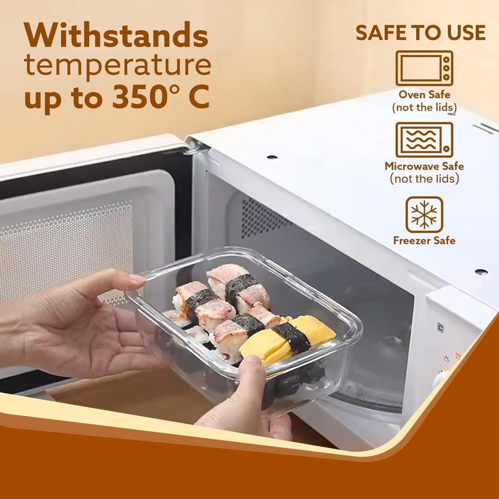 AGARO Borosilicate Glass Containers with Lids, 3 pcs Set, 370ml, 640ml &1040ml, Kitchen, Microwave, Oven & Freezer Safe, Baking Dish, Rectangle, Baking Tray, Scratch Resistant, Transparent 33810