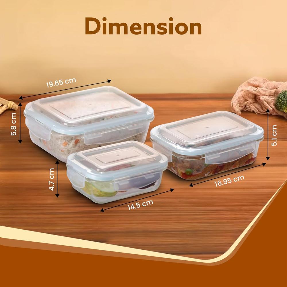 AGARO Borosilicate Glass Containers with Lids, 3 pcs Set, 370ml, 640ml &1040ml, Kitchen, Microwave, Oven & Freezer Safe, Baking Dish, Rectangle, Baking Tray, Scratch Resistant, Transparent 33810